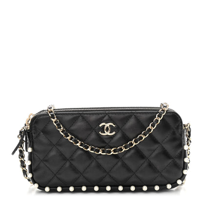 Chanel Calfskin Quilted Pearl Small Clutch With Chain Black 1 of 15