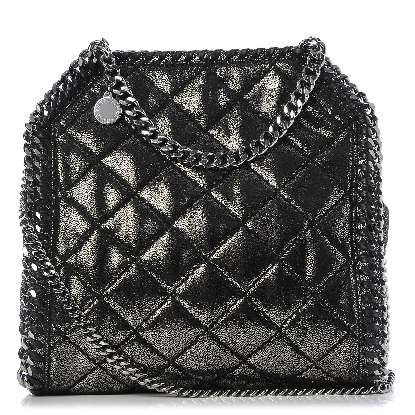 Chamois Shiny Dotted Quilted Mini Falabella Tote Ruthenium