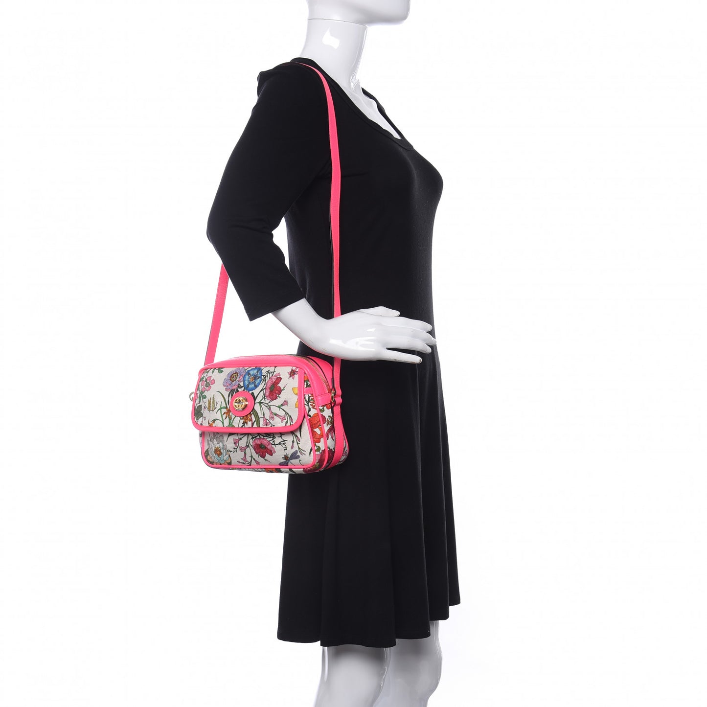 Canvas Flora Floral Shoulder Bag White Fuchsia Fluo