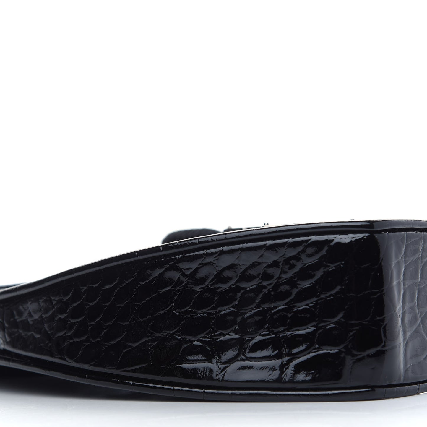 Patent Crocodile Embossed Sac Coeur Heart Shaped Clutch Black