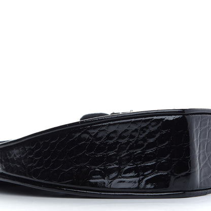 Saint Laurent Patent Crocodile Embossed Sac Coeur Heart Shaped Clutch Black 7 of 9