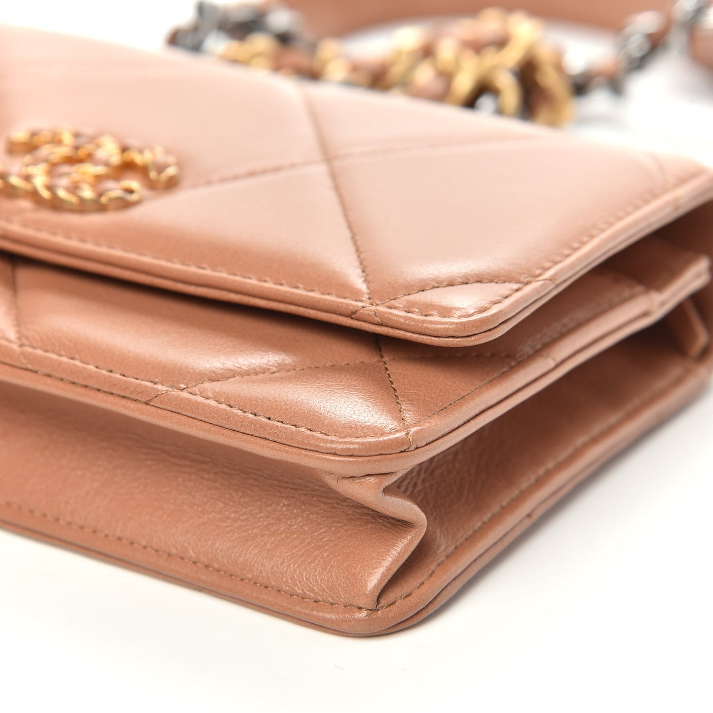 Lambskin Quilted Chanel 19 Wallet On Chain WOC Brown