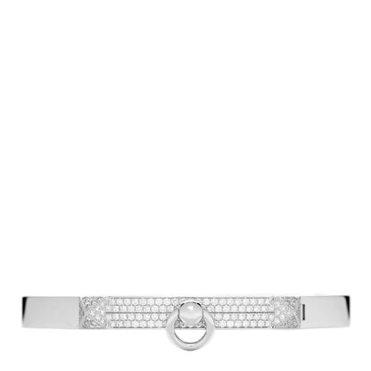 Hermes 18K White Gold Pave Diamond PM Collier De Chien Bracelet ST 1 of 4
