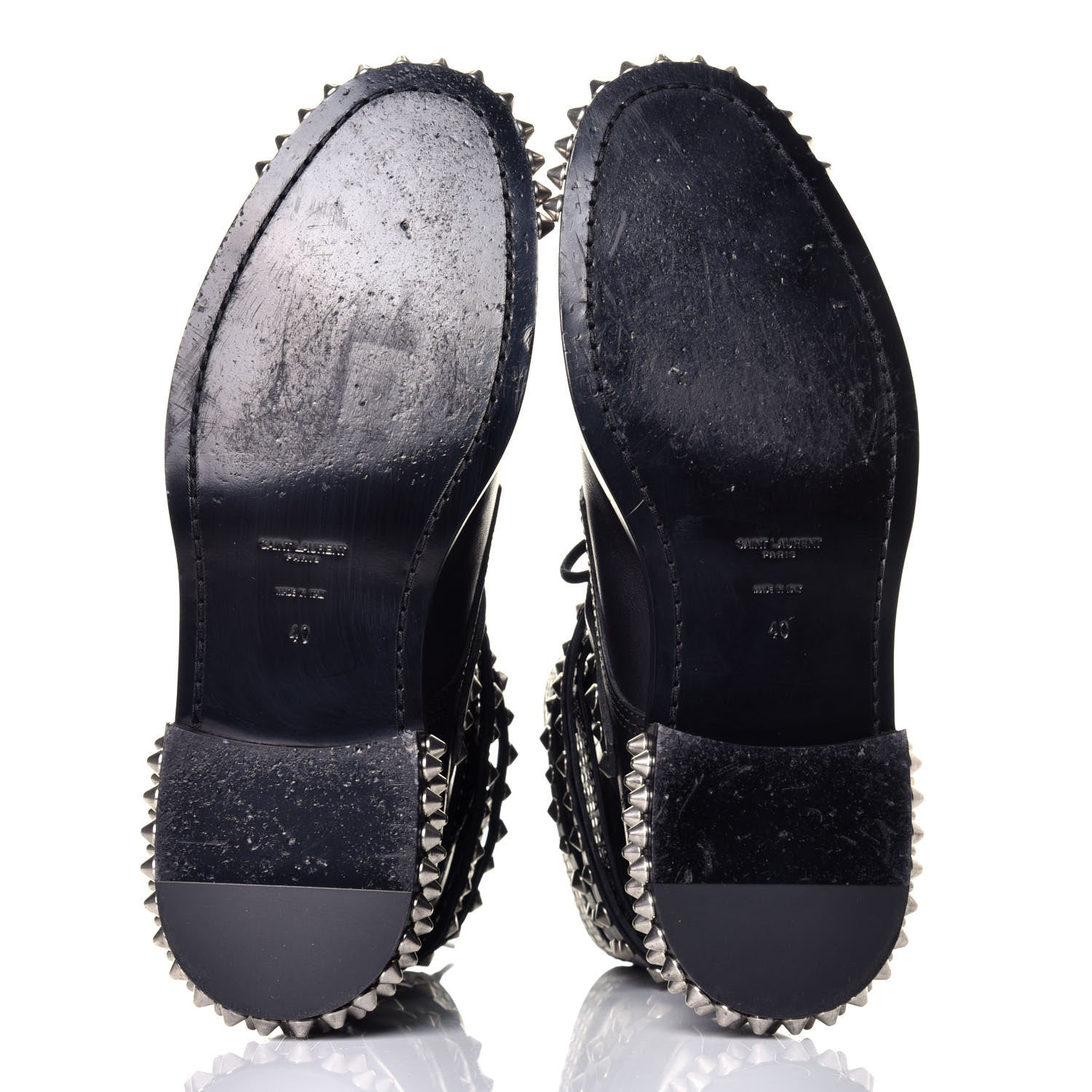 Saint Laurent Smooth Calfskin Studded Womens Punk Ranger Boots 40 Black 6 of 8