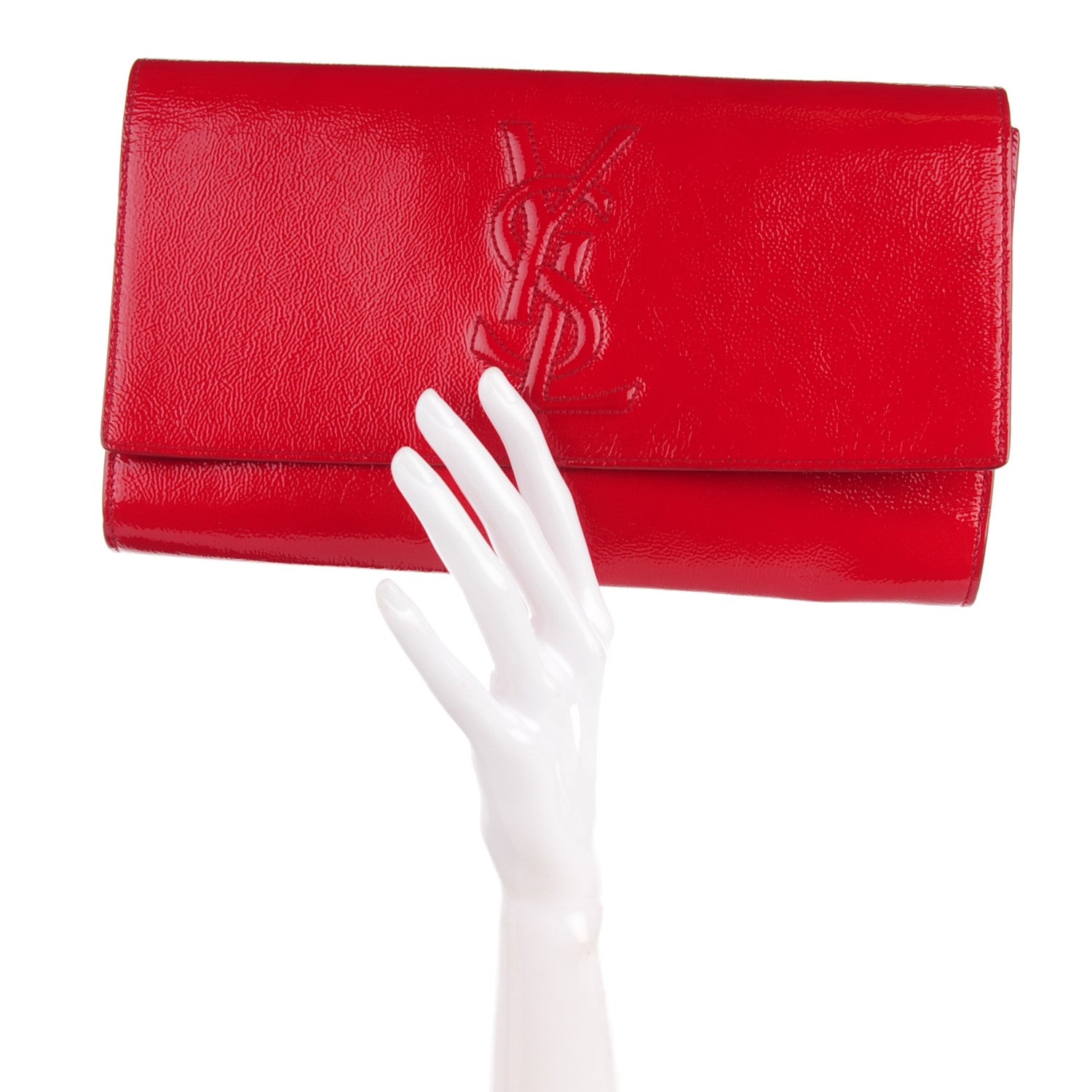 Saint Laurent Textured Patent Monogram Large Belle De Jour Clutch Red 2 of 9