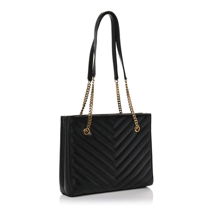 Saint Laurent Grain De Poudre Matelasse Chevron Small Tribeca Shopping Bag Black 3 of 11