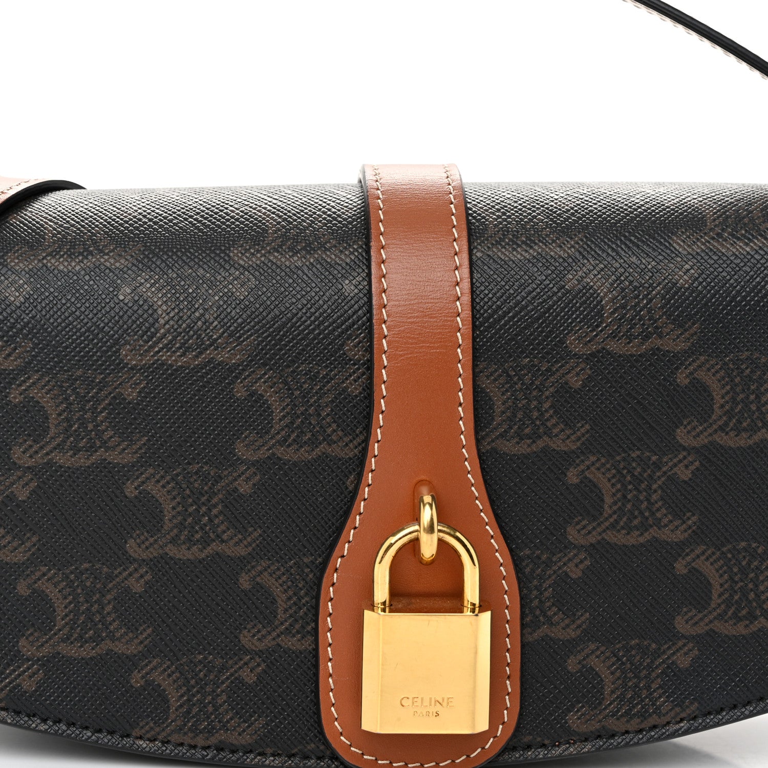 Celine Triomphe Canvas Calfskin Tabou Clutch on Strap Tan 8 of 10