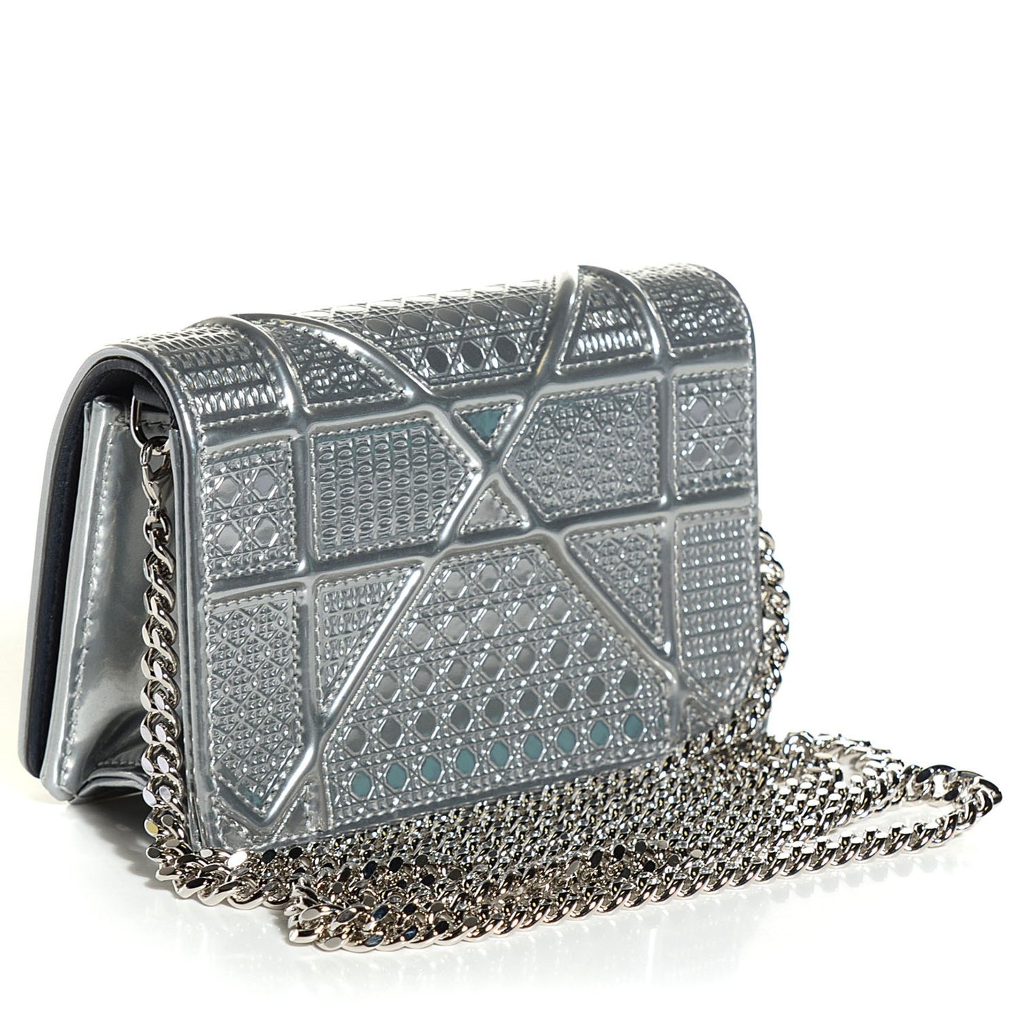 Metallic Patent Micro-Cannage Baby Diorama Flap Bag Silver