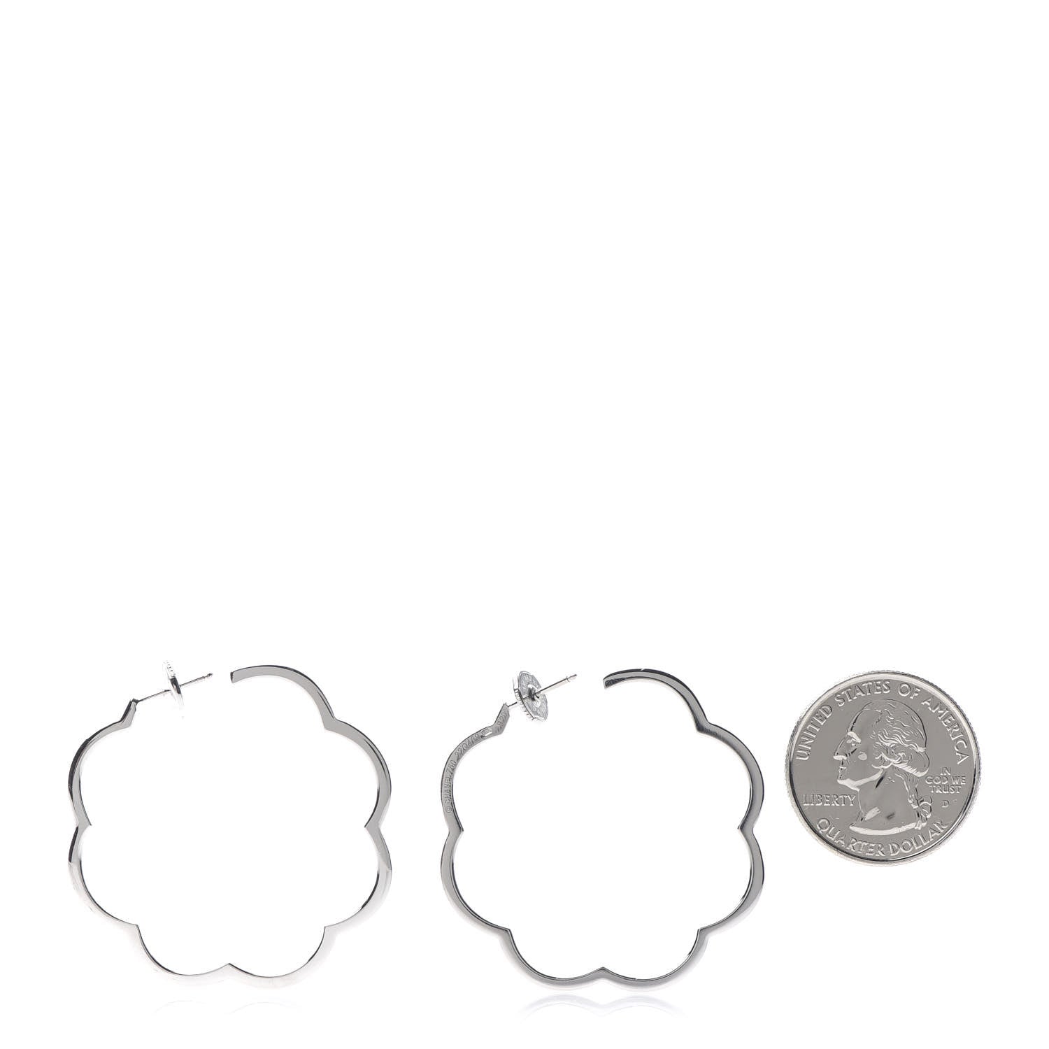 Chanel 18K White Gold Large Profil de Camelia Hoop Earrings 2 of 4