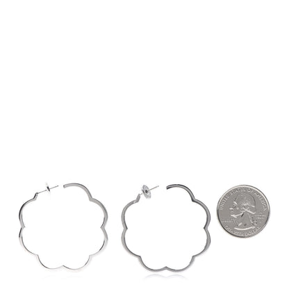 Chanel 18K White Gold Large Profil de Camelia Hoop Earrings 2 of 4