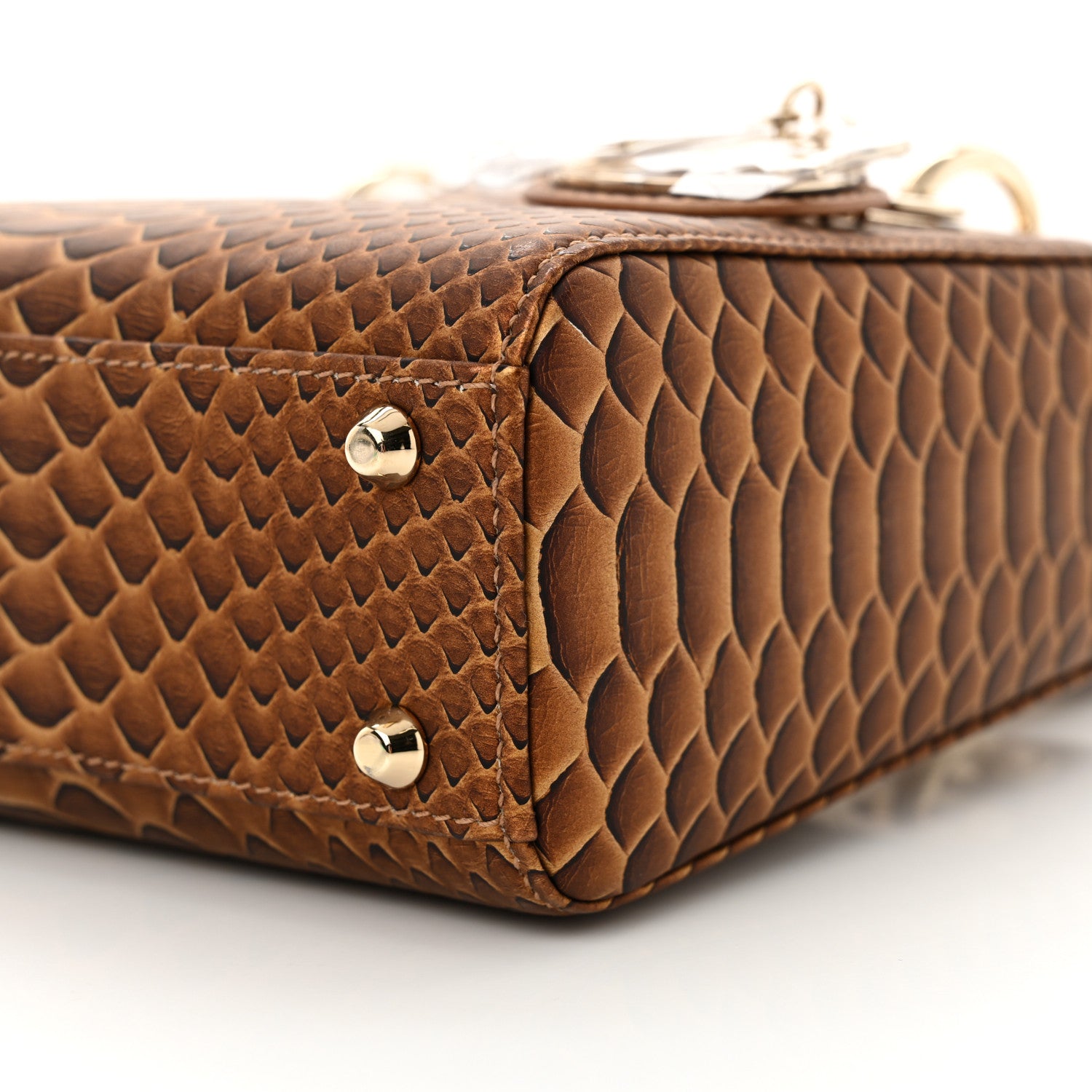 Christian Dior Metallic Snakeskin Mini Lady Dior Brown 1653550