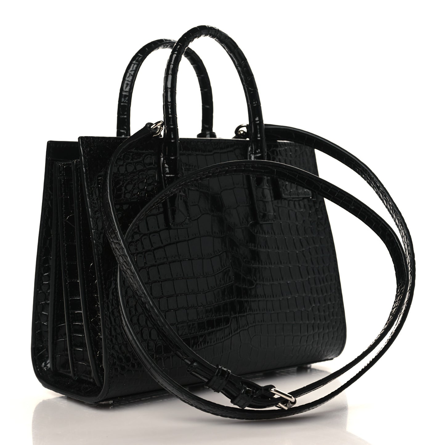 Calfskin Crocodile Embossed Nano Sac De Jour Black