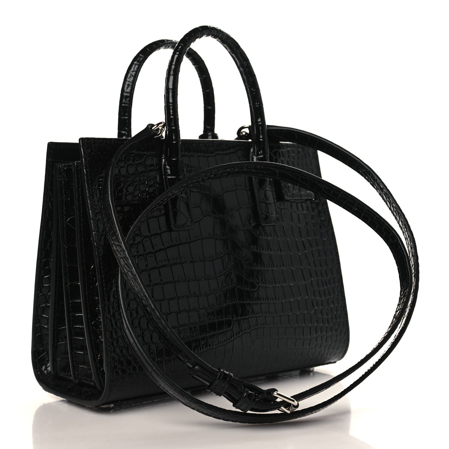 Saint Laurent Calfskin Crocodile Embossed Nano Sac De Jour Black 3 of 9