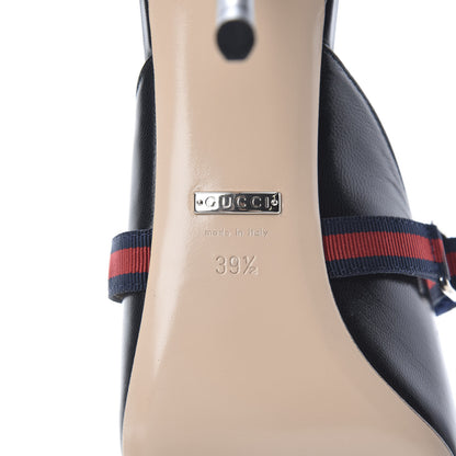 Gucci Malaga Kid Sylvie Web Cross Strap Mid-Heel Slides 39.5 Black 7 of 8