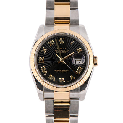 Rolex Stainless Steel 18K Everose Gold 36mm Oyster Perpetual Datejust Watch Black Sunburst Roman 116201 1 of 8