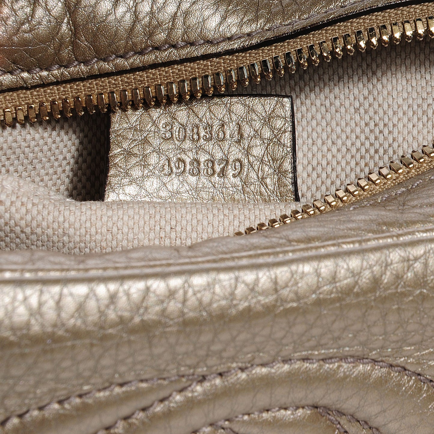 Metallic Pebbled Calfskin Small Soho Disco Bag Golden Beige