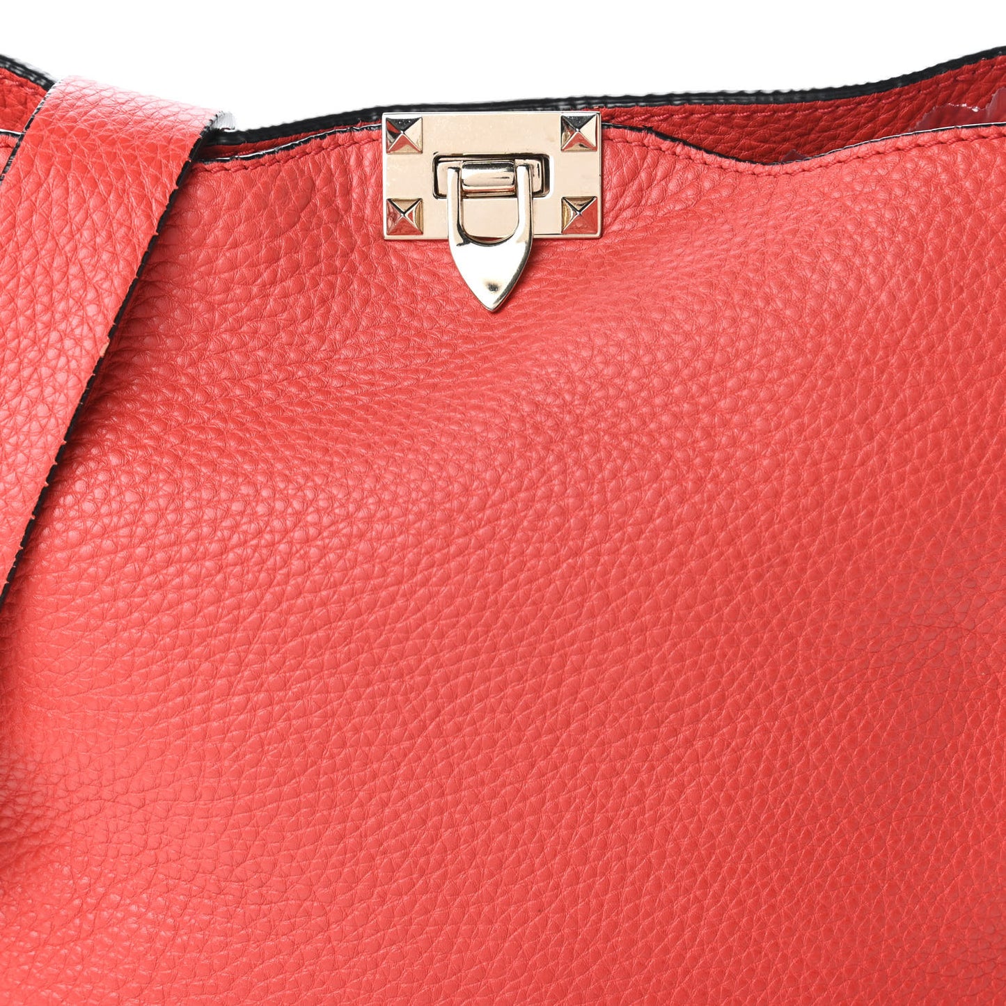Pebbled Calfskin Small Rockstud Flip-Lock Messenger Bag Deep Coral