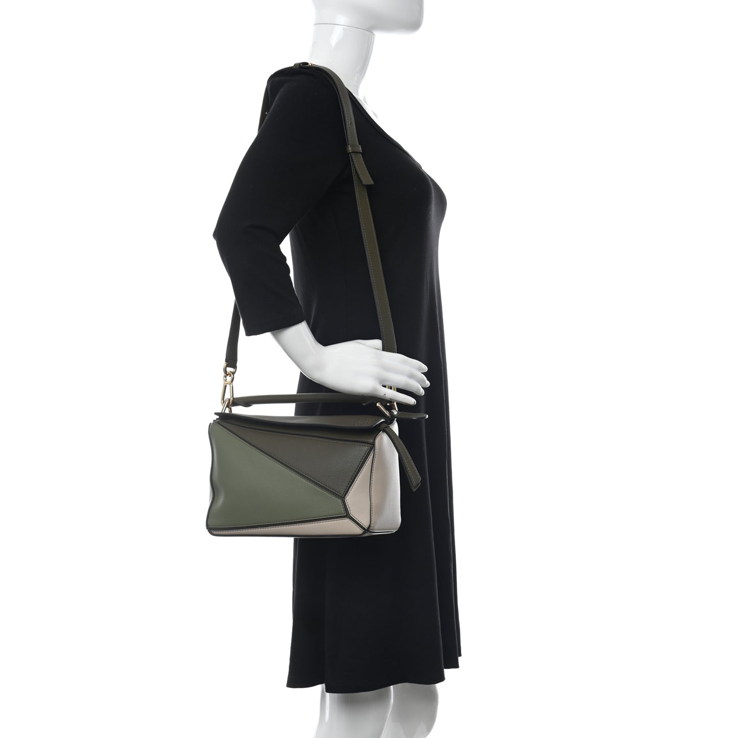 Grained Calfskin Small Puzzle Bag Autumn Green Light Oat