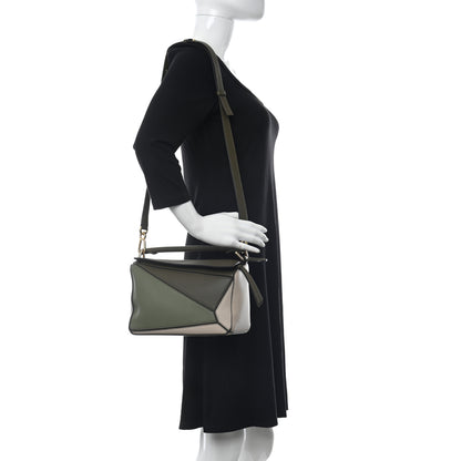 Loewe Grained Calfskin Small Puzzle Bag Autumn Green Light Oat 2 of 9