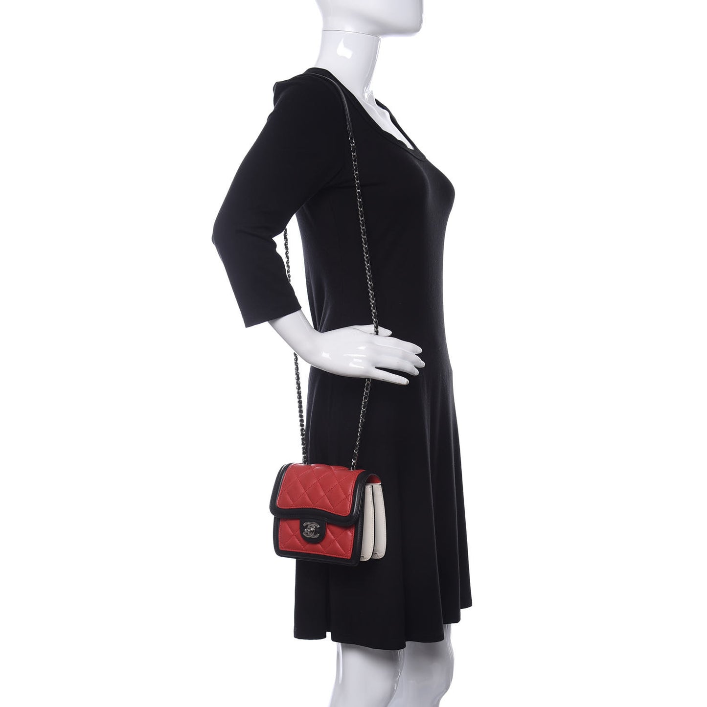 Lambskin Quilted Mini Graphic Flap Bag Red Black White