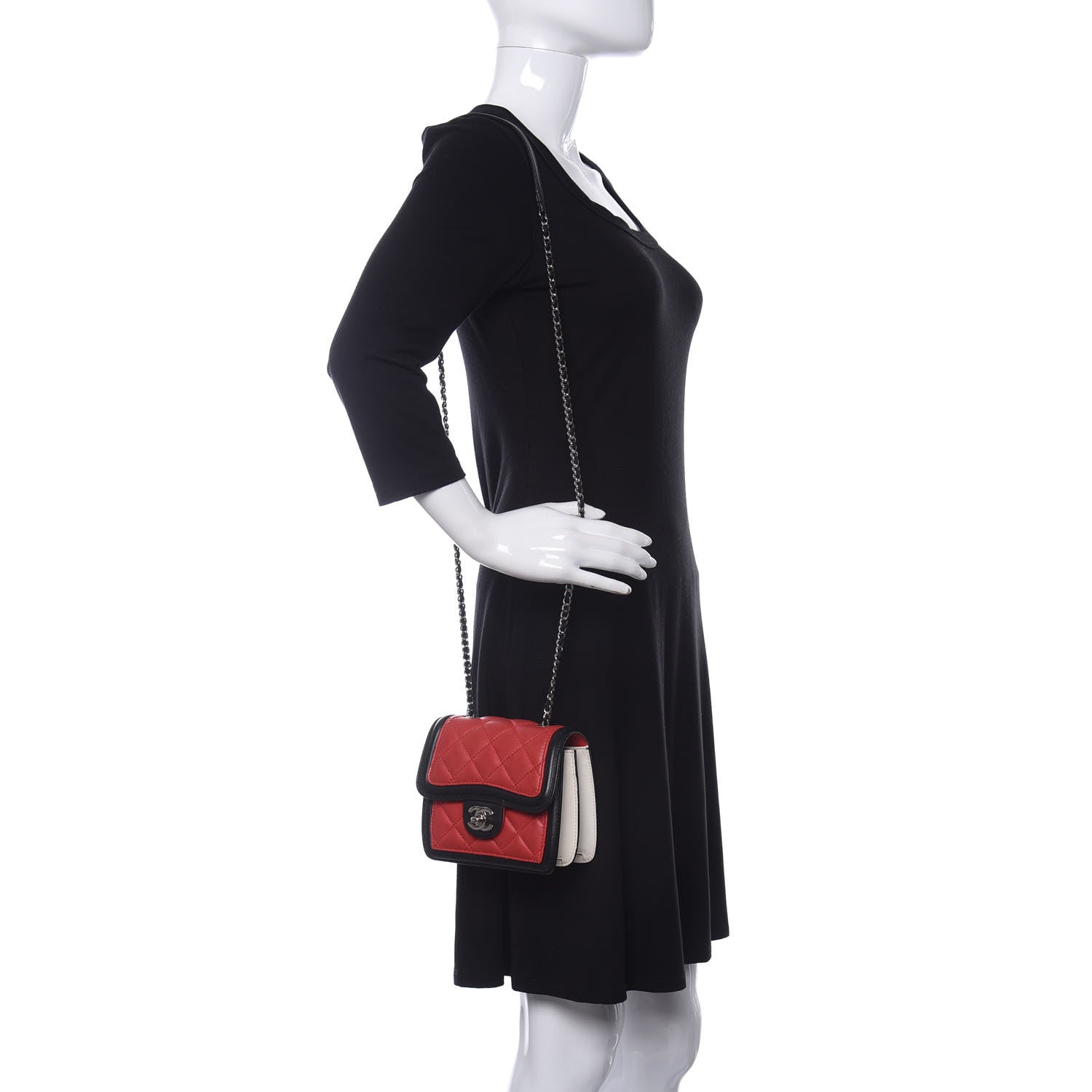 Chanel Lambskin Quilted Mini Graphic Flap Bag Red Black White 2 of 16