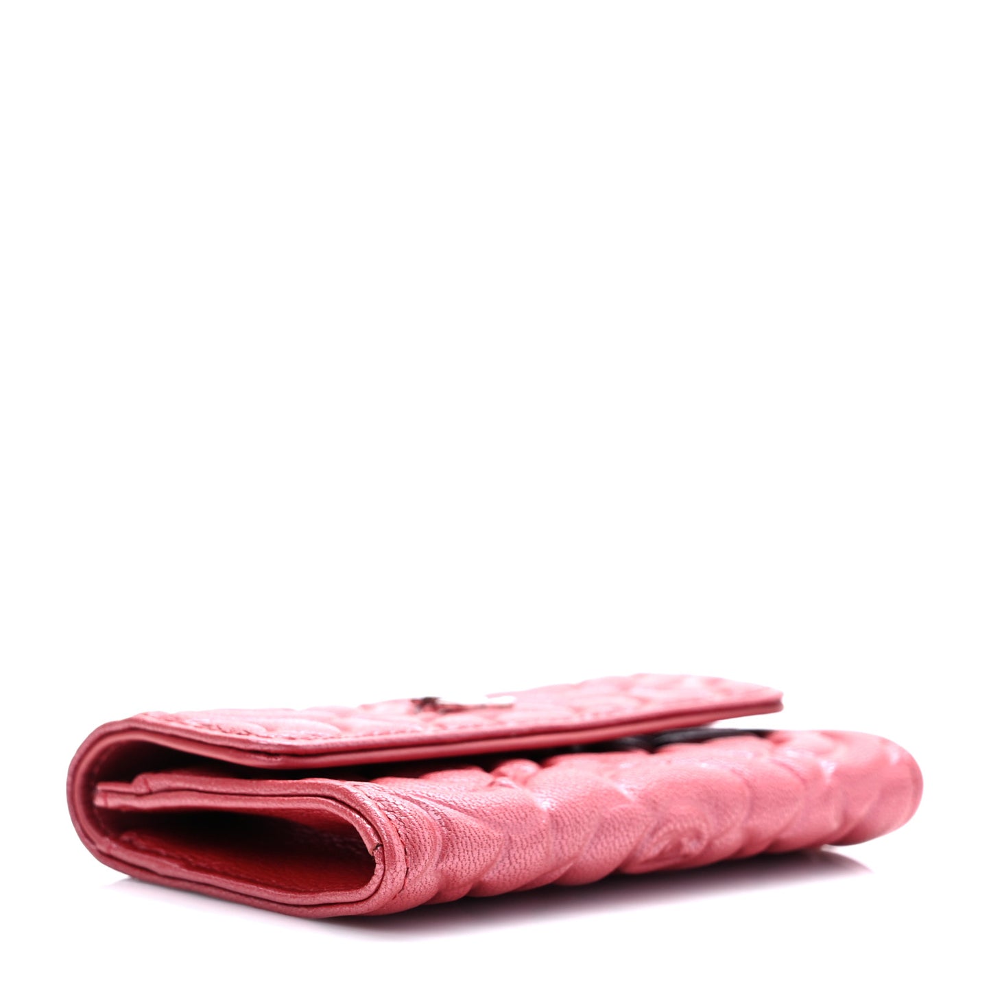 Goatskin Camellia Embossed Card Holder Wallet Pink