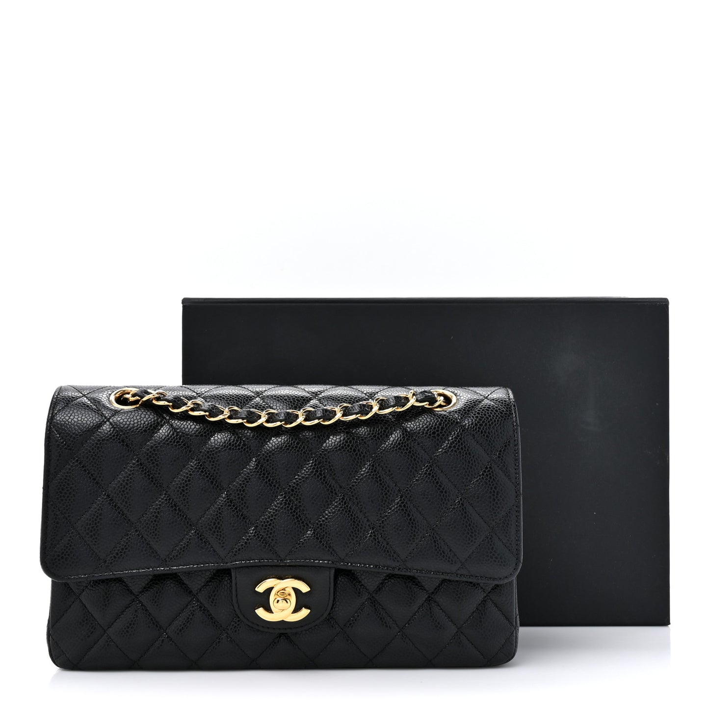 Caviar Quilted Medium Double Flap Black