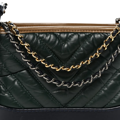 Chanel Aged Calfskin Chevron Quilted Small Gabrielle Hobo Green Black 8 of 10