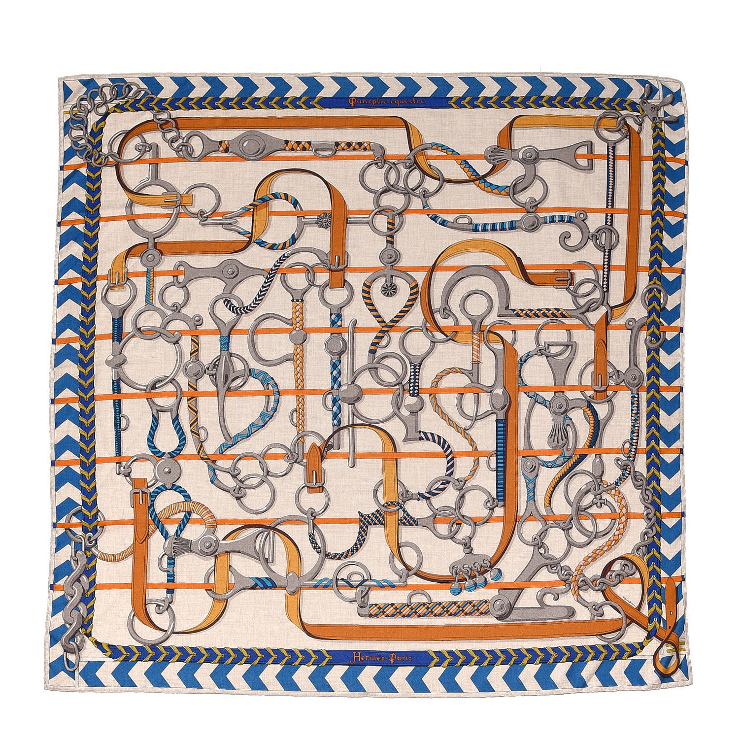 Hermes Cashmere Silk Panoplie Equestre Shawl 140 1 of 4