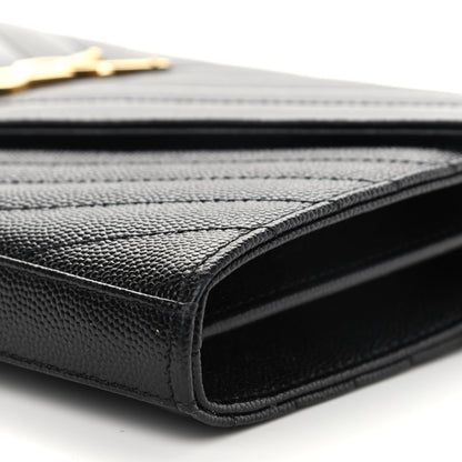 Saint Laurent Grain De Poudre Matelasse Chevron Monogram Chain Wallet Black 9 of 10