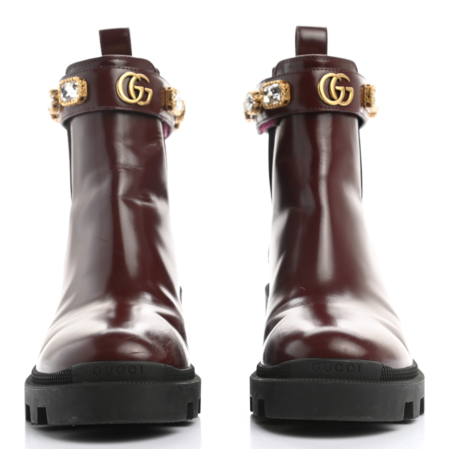 Gucci Calfskin Crystal GG Trip Chelsea Ankle Boots 37.5 Vintage Boredaux 2 of 13