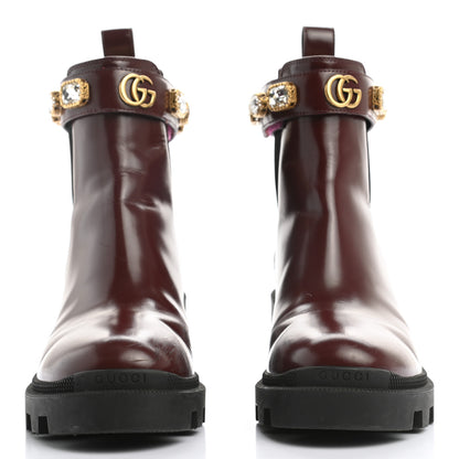 Gucci Calfskin Crystal GG Trip Chelsea Ankle Boots 37.5 Vintage Boredaux 2 of 13