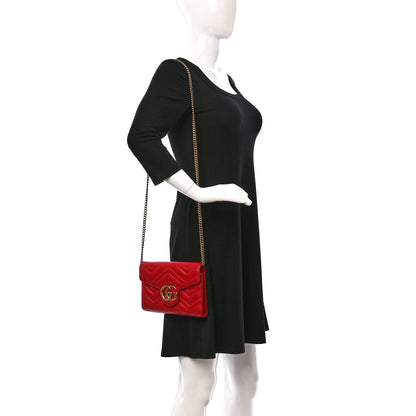 Gucci Calfskin Matelasse GG Marmont Chain Wallet Hibiscus Red 2 of 9