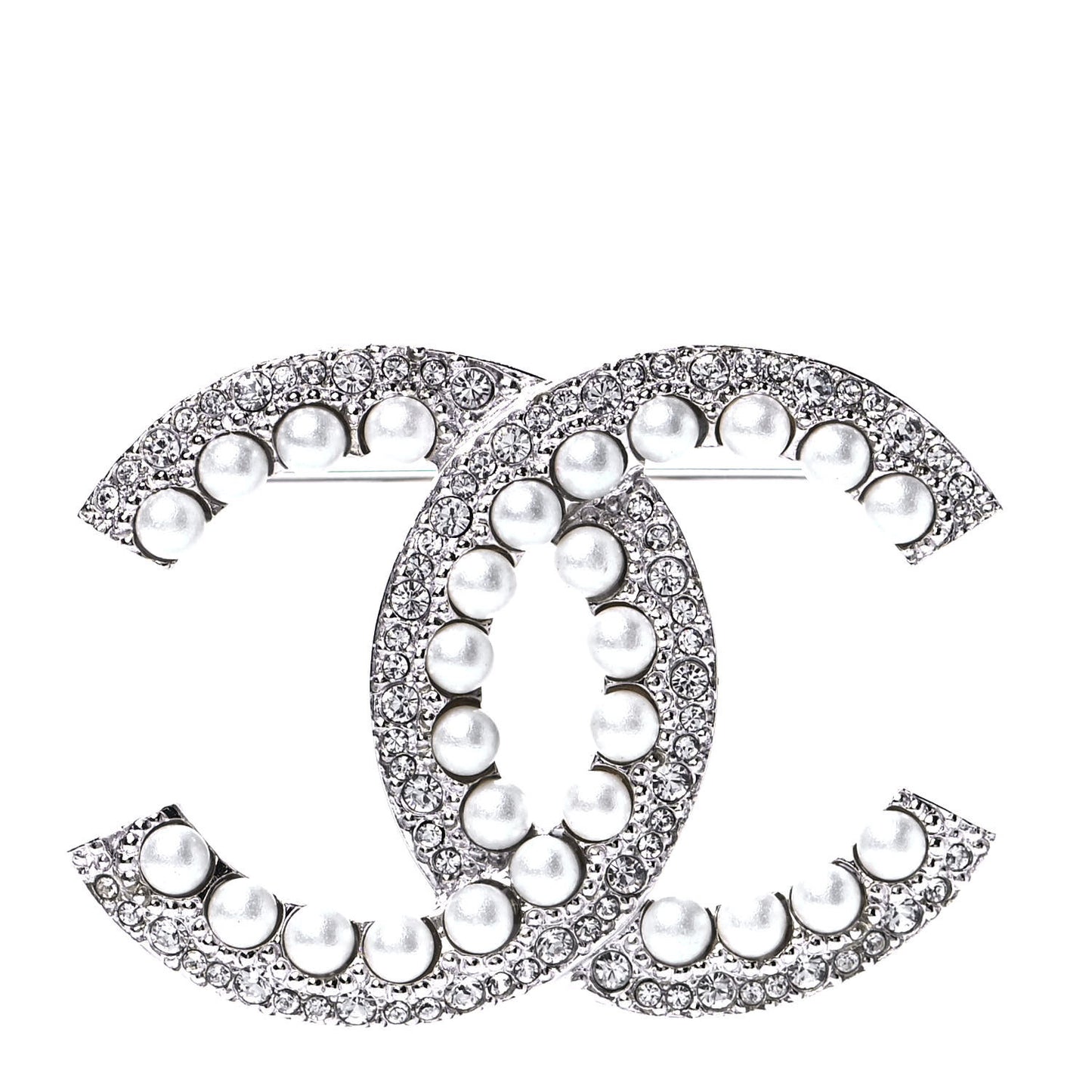 Pearl Crystal CC Snow Palace Brooch Silver