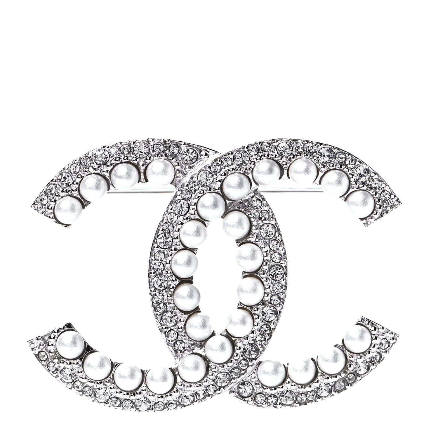 Chanel Pearl Crystal CC Snow Palace Brooch Silver 1 of 4