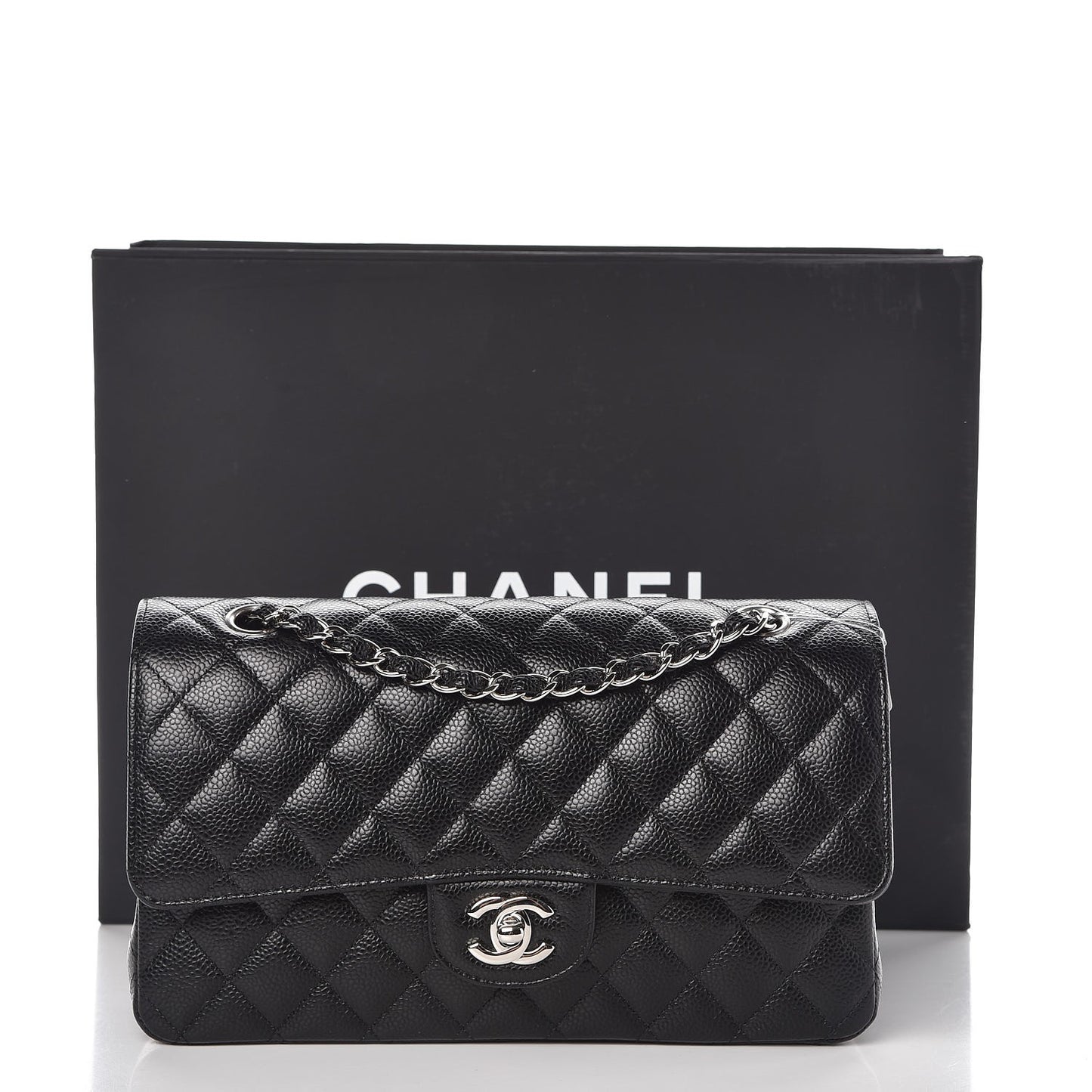 Caviar Quilted Medium Double Flap Black