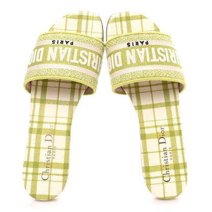 Christian Dior Canvas Check'N'Dior Pop Embroidered Dway Flat Slide Sandals 36 Chartreuse 2 of 11