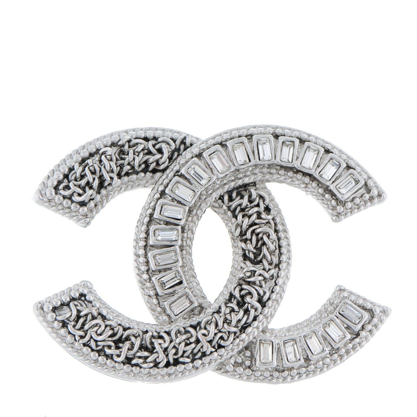 Baguette Crystal CC Brooch Silver