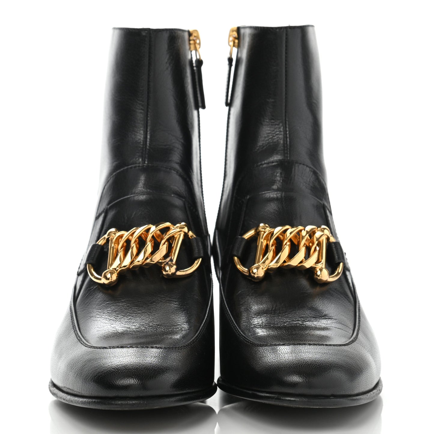 Goatskin Kitten Chain Horsebit Ankle Boots 39.5 Black