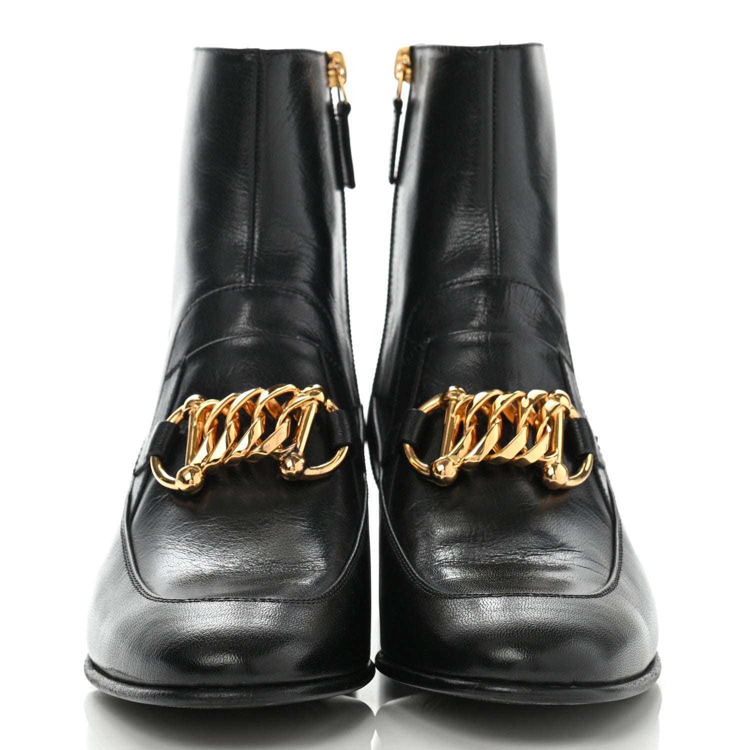 Gucci Goatskin Kitten Chain Horsebit Ankle Boots 39.5 Black 2 of 11