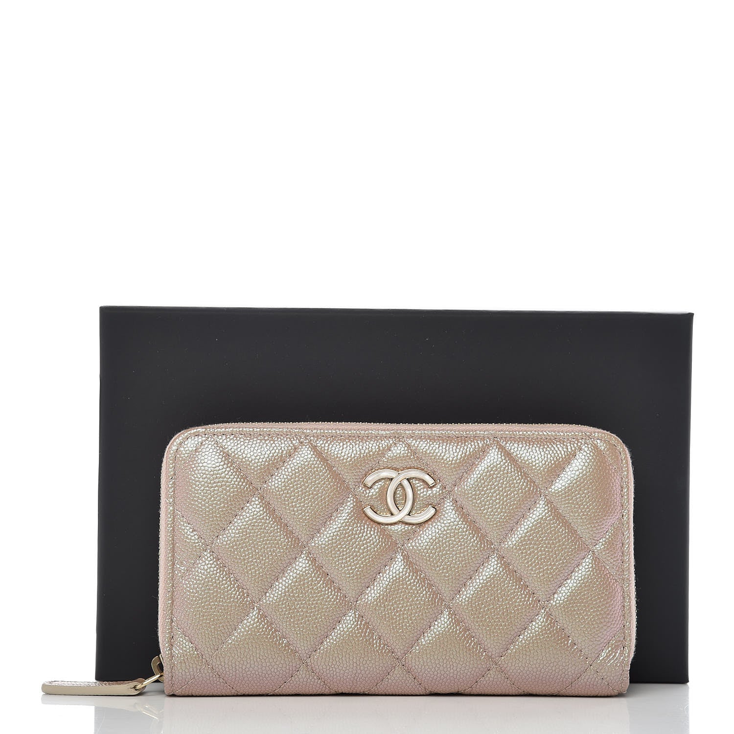 Chanel Iridescent Caviar Quilted Medium Zip Around Wallet Beige 9 of 9