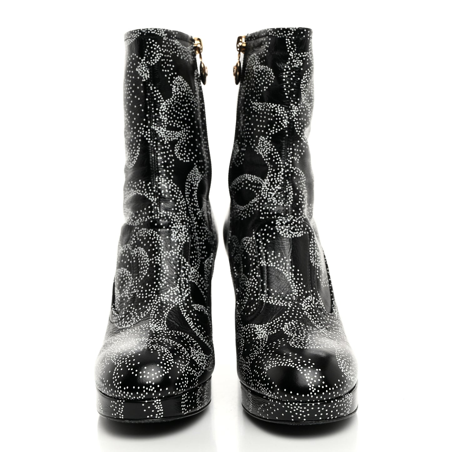 Calfskin Camellia Printed Ankle Boots 37.5 Black White
