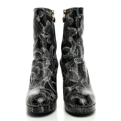 Chanel Calfskin Camellia Printed Ankle Boots 37.5 Black White 2 of 9