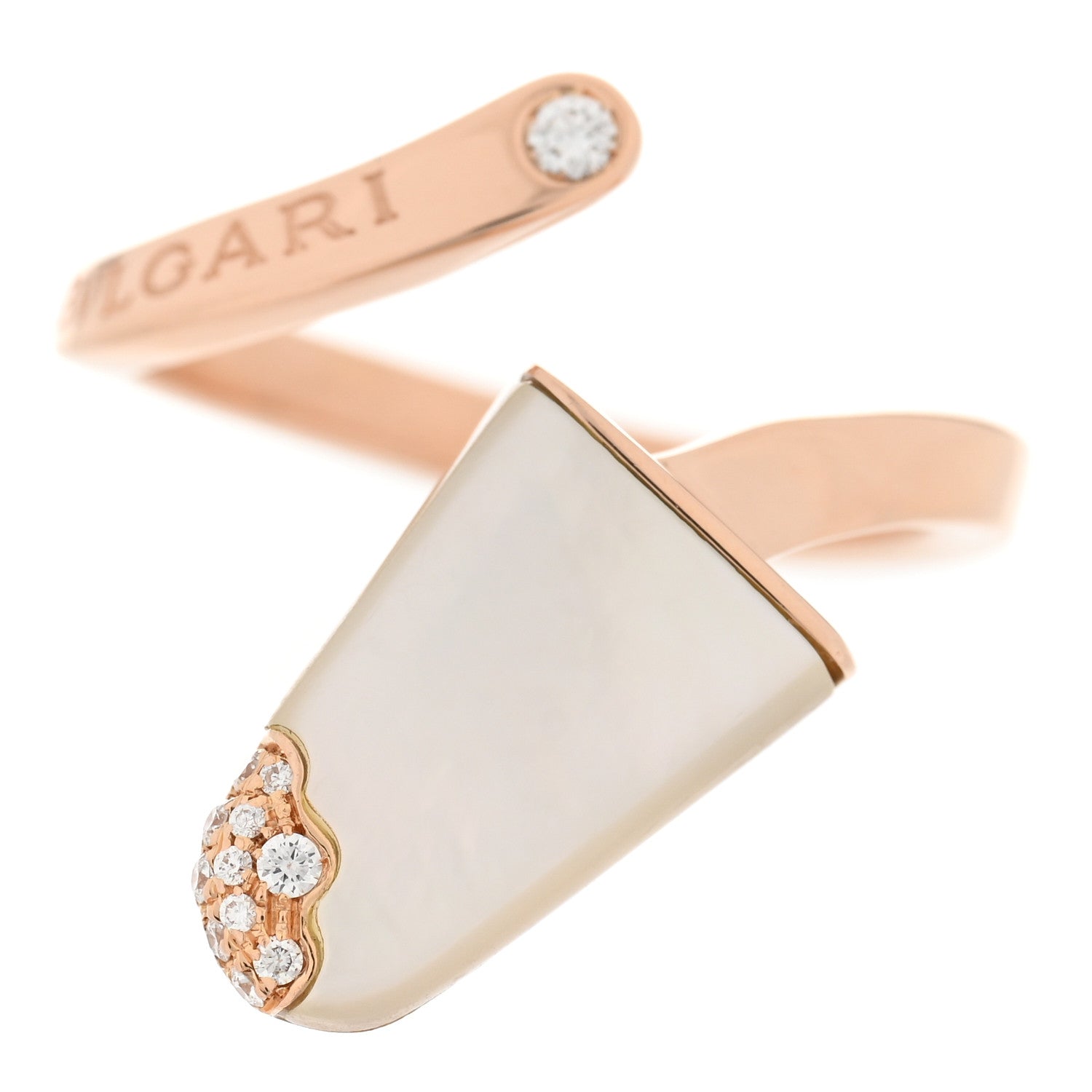 Bulgari 18K Rose Gold Diamond Mother of Pearl Gelati Ring 48 4.5 1 of 6