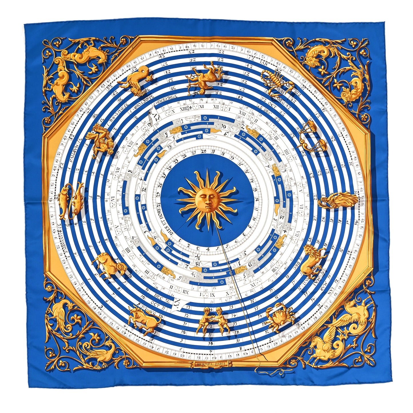 Silk Astrologie Scarf 90 Bleu Cobalt Vieil