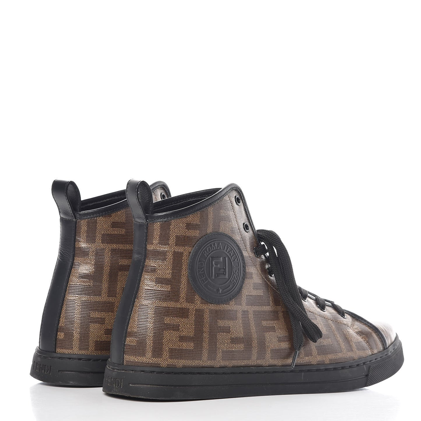 Glazed Fabric FF 1974 Stamp Patch High Top Sneakers 38.5 Mogano Panna Black