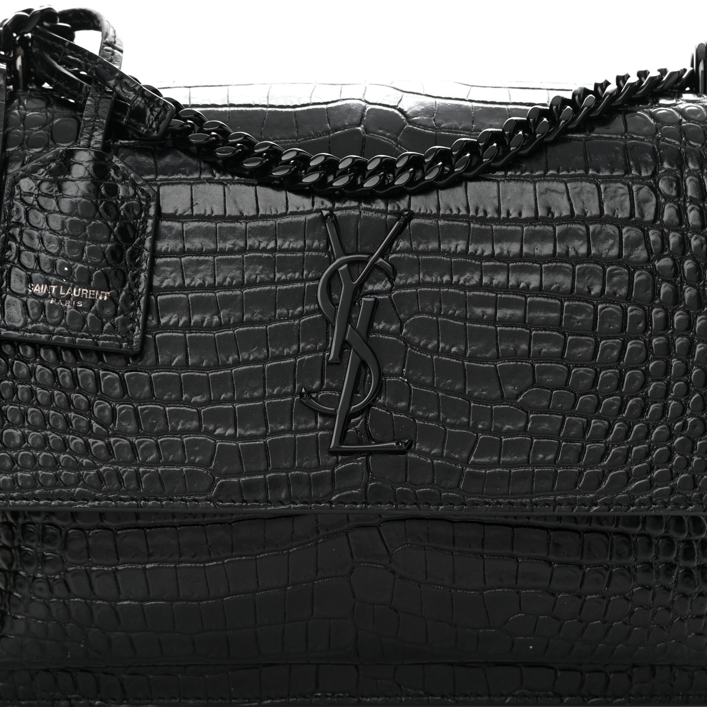 Calfskin Crocodile Embossed Medium Monochrome Monogram Sunset Black