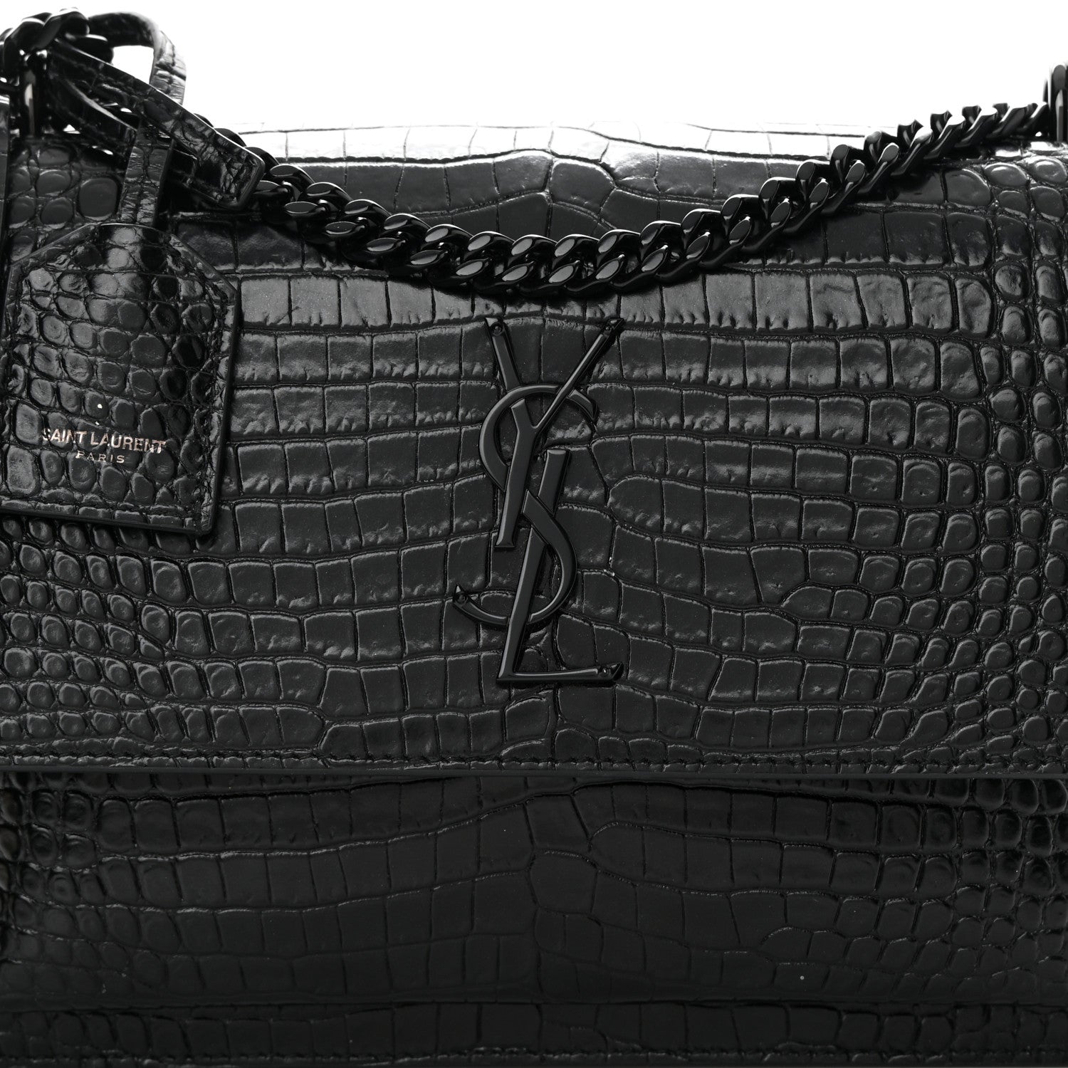 Saint Laurent Calfskin Crocodile Embossed Medium Monochrome Monogram Sunset Black 6 of 12
