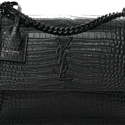Saint Laurent Calfskin Crocodile Embossed Medium Monochrome Monogram Sunset Black 6 of 12