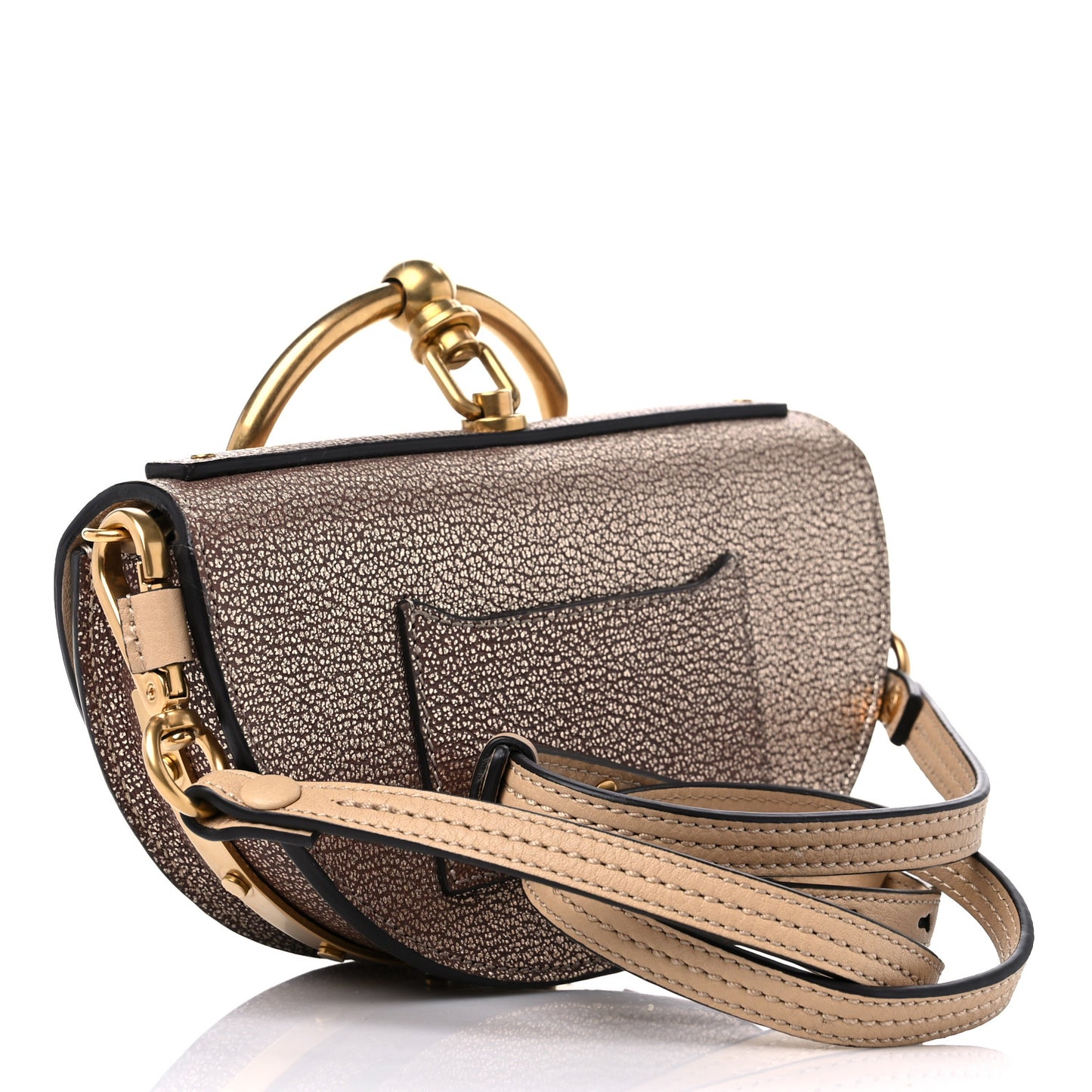 Metallic Calfskin Small Nile Bracelet Minaudiere Bag Gold
